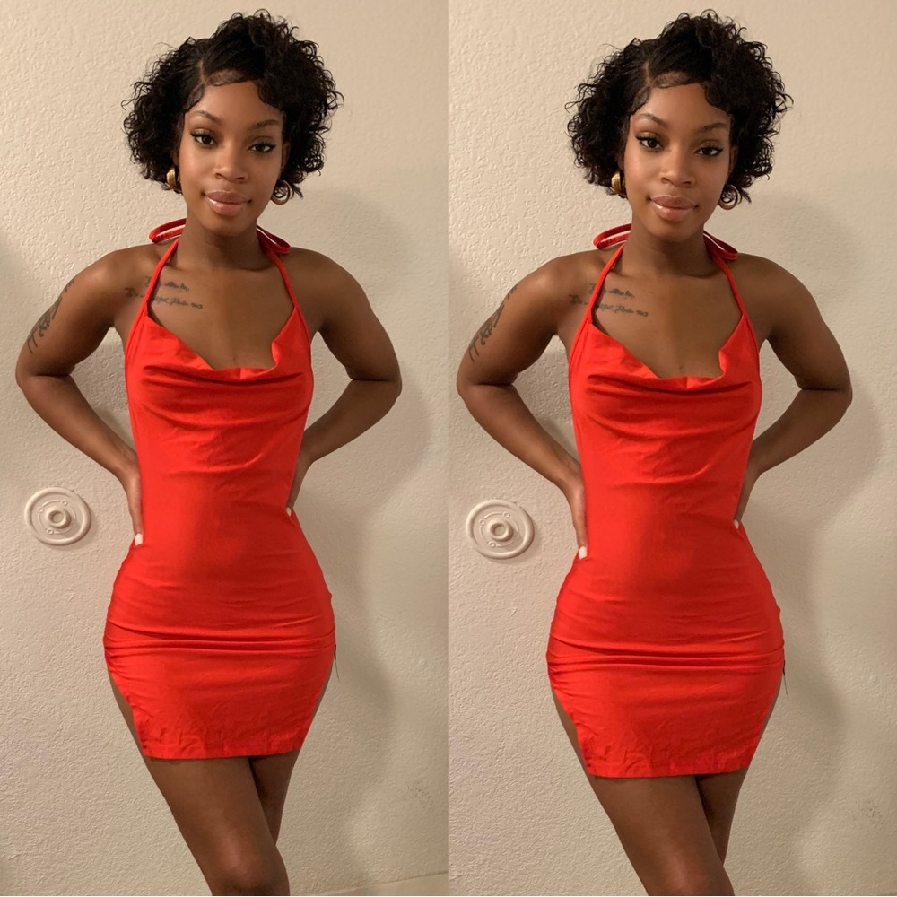 Red Satin Mini Slit Dress . Size Extra Small (XS) Worn once . Great Condition